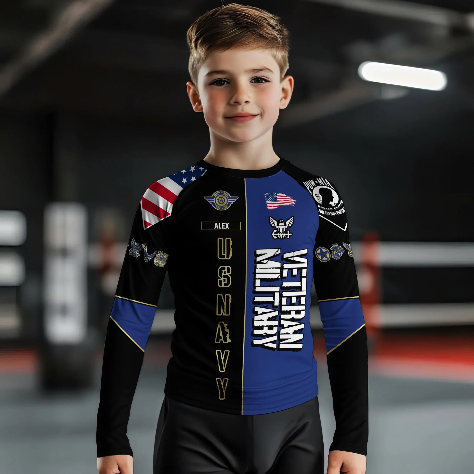 Personalized Veteran Military USNAVY Kids Rash Guard