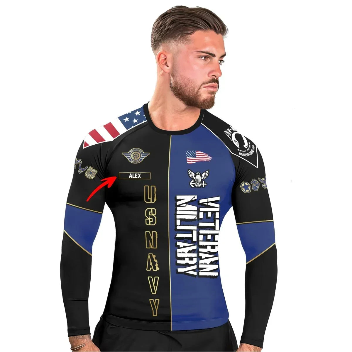 Navy Rashguard Personalized Veteran Military USNAVY Men's Long Sleeve Rash Guard