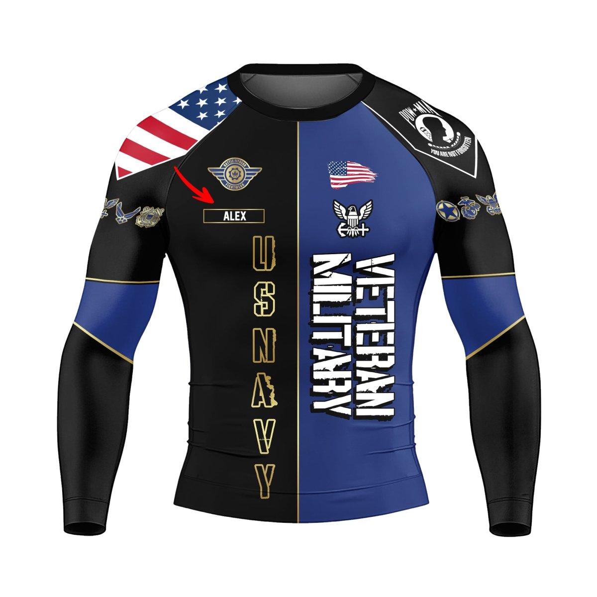 Personalized Veteran Military USNAVY Men's Long Sleeve Rash Guard - BattleFitGear