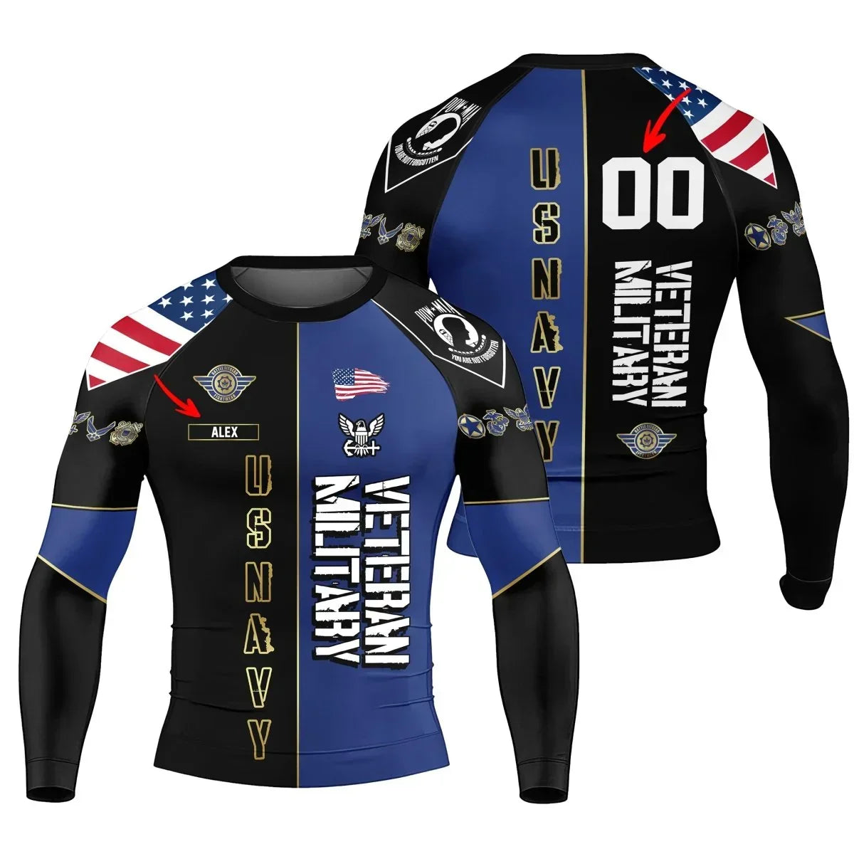 Navy Rashguard Personalized Veteran Military USNAVY Men's Long Sleeve Rash Guard