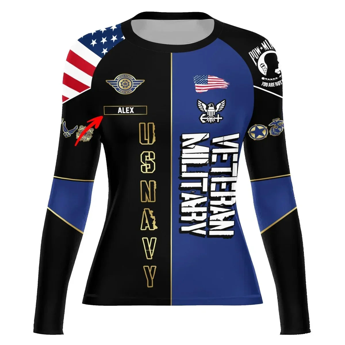 Navy Rashguard Personalized Veteran Military USNAVY Women's Long Sleeve Rash Guard