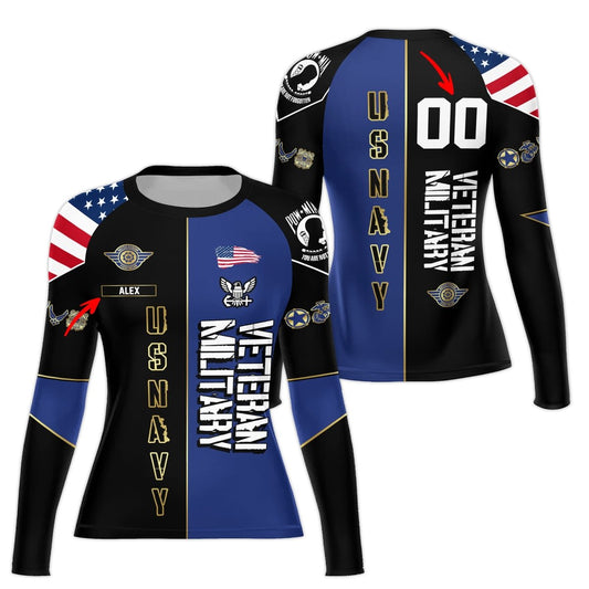 Personalized Veteran Military USNAVY Women's Long Sleeve Rash Guard - BattleFitGear