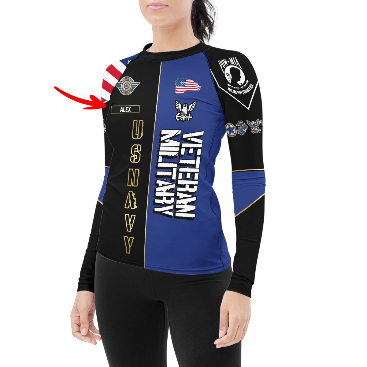 Personalized Veteran Military USNAVY Women's Long Sleeve Rash Guard - BattleFitGear