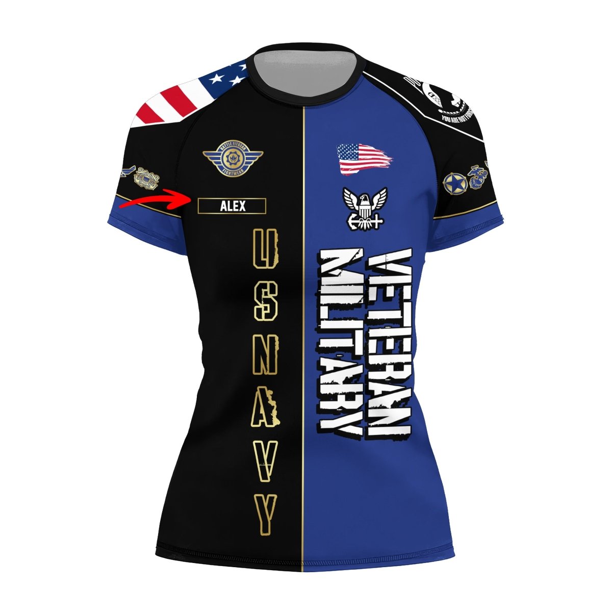 Personalized Veteran Military USNAVY Women's Short Sleeve Rash Guard - BattleFitGear