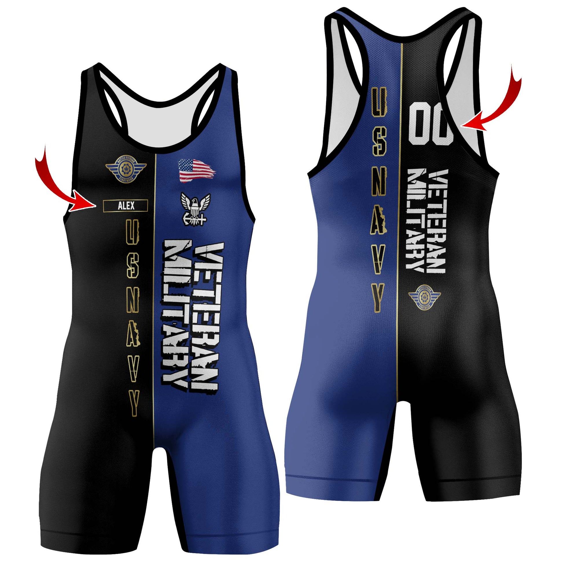 Personalized Veteran Military USNAVY Wrestling Singlets