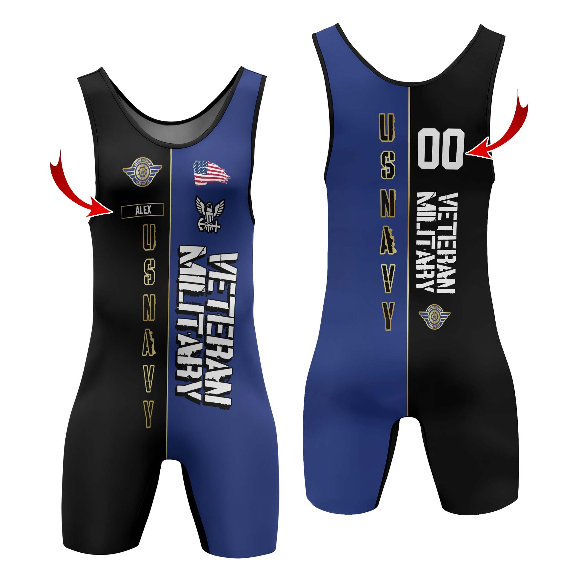 Personalized Veteran Military USNAVY Wrestling Singlets