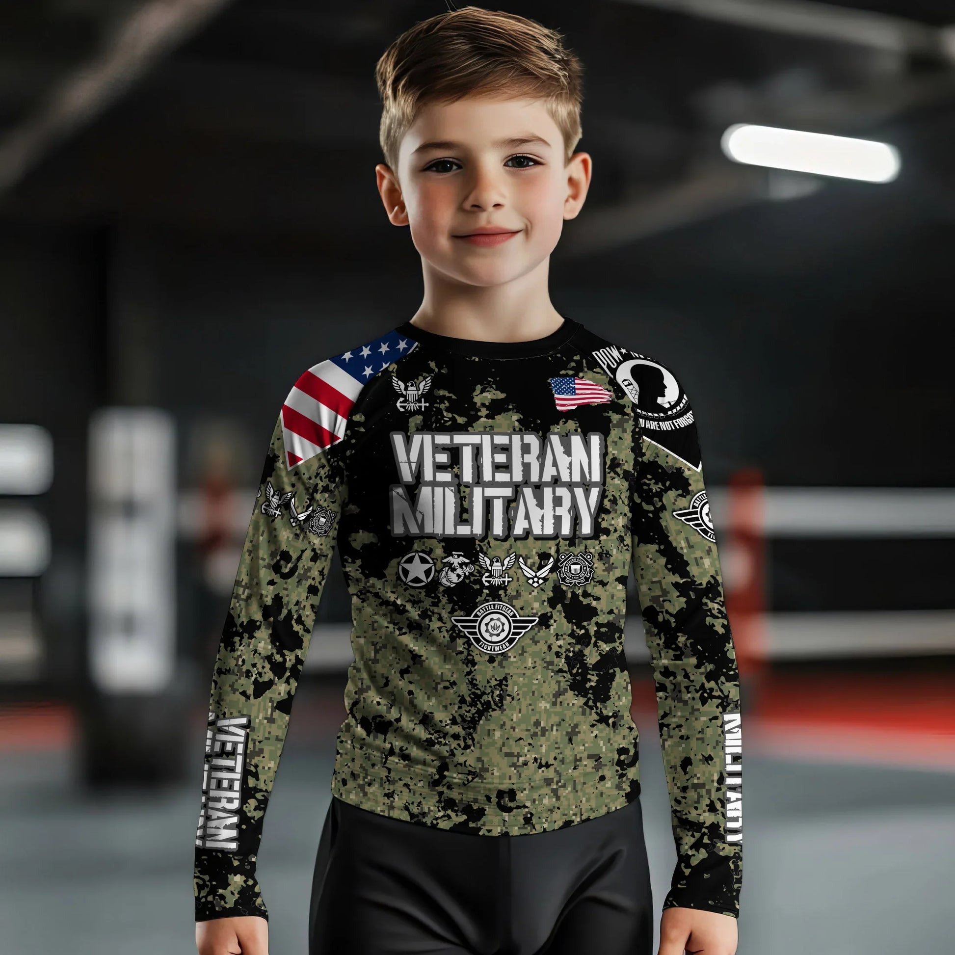 Personalized Veteran Navy Camouflage Kids Rash Guard