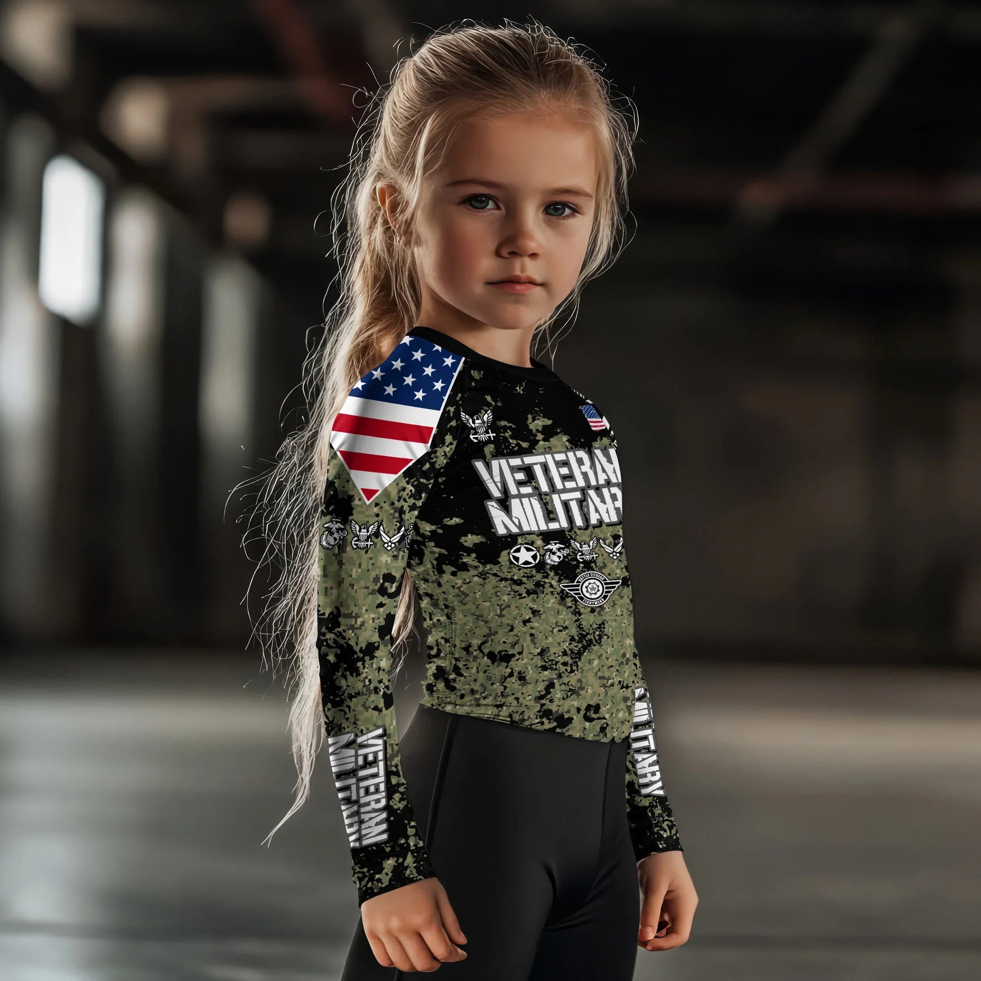 Personalized Veteran Navy Camouflage Kids Rash Guard