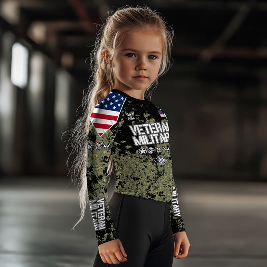 Personalized Veteran Navy Camouflage Kids Rash Guard