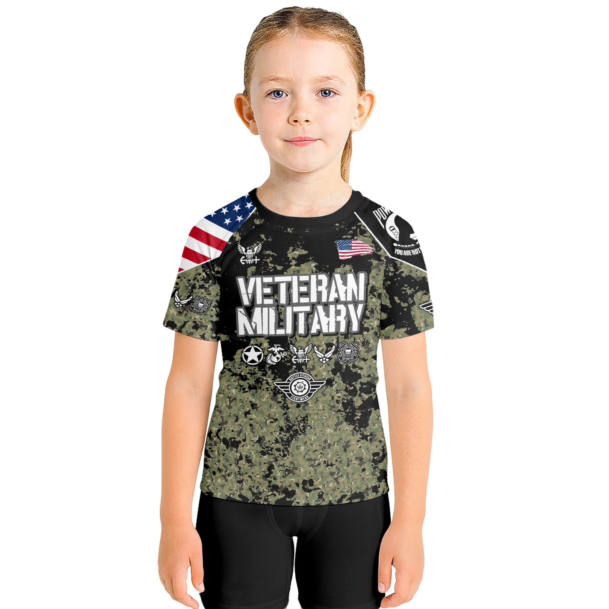 Personalized Veteran Navy Camouflage Kids Rash Guard
