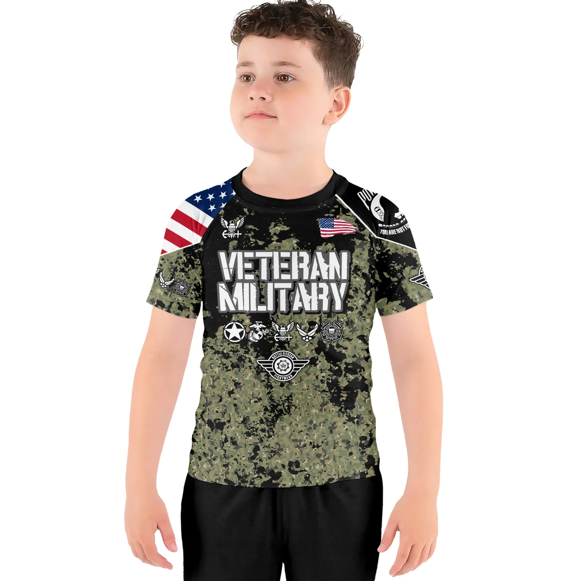 Personalized Veteran Navy Camouflage Kids Rash Guard