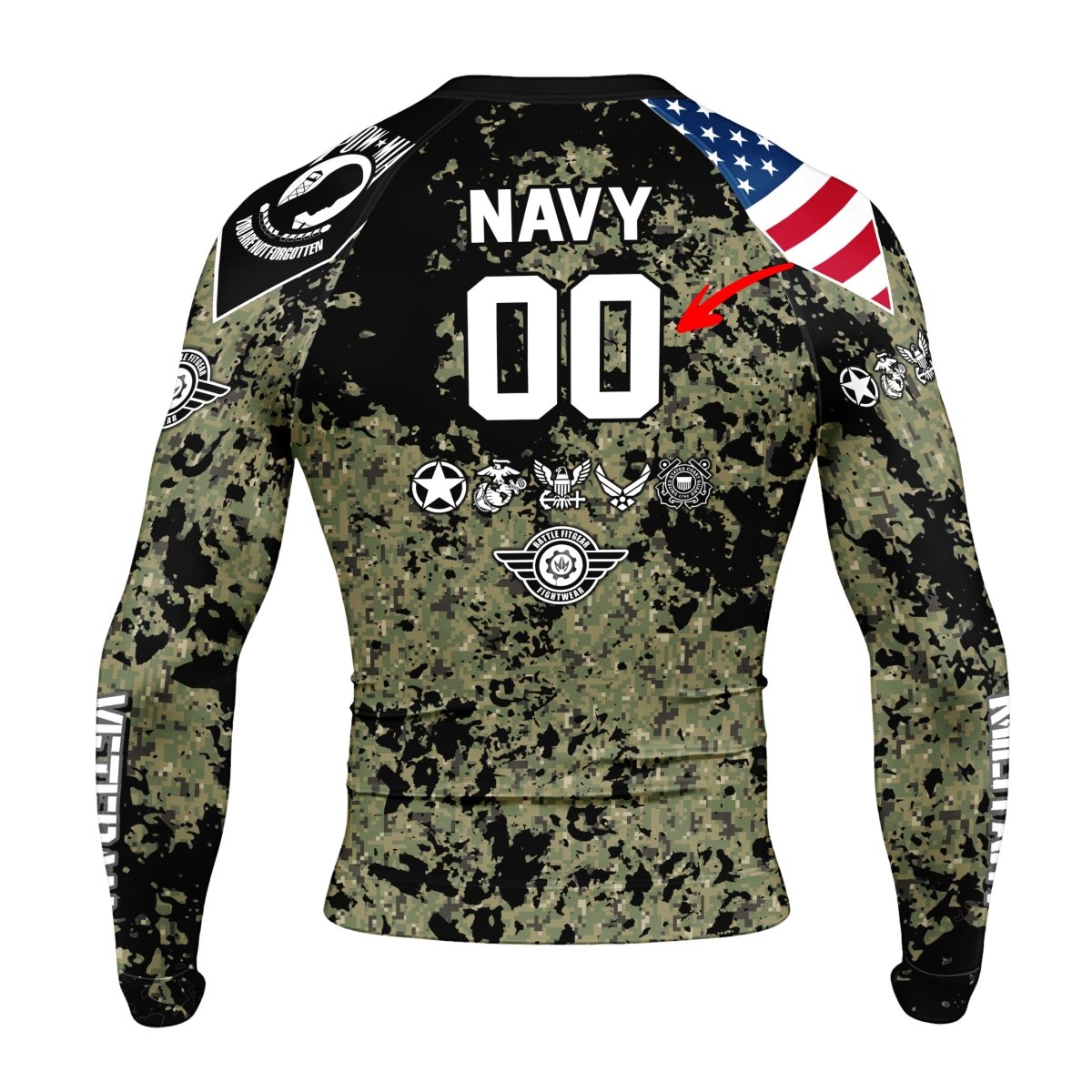 Personalized Veteran Navy Camouflage Men's Long Sleeve Rash Guard - BattleFitGear