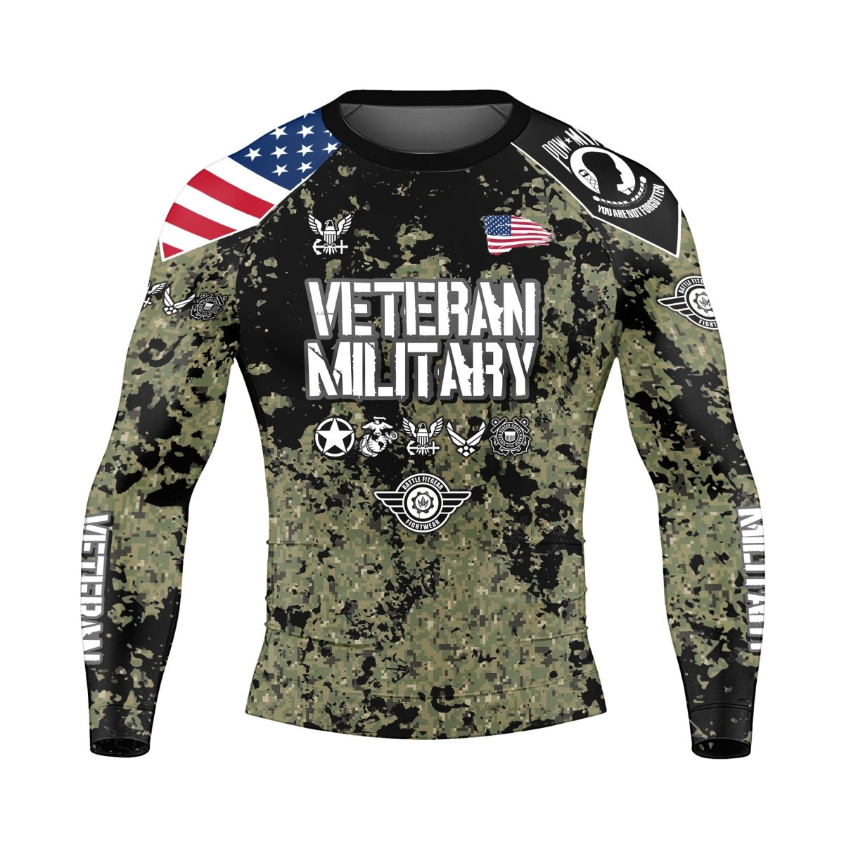 Personalized Veteran Navy Camouflage Men's Long Sleeve Rash Guard - BattleFitGear