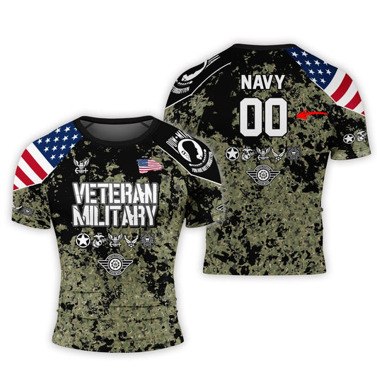 Personalized Veteran Navy Camouflage Men's Short Sleeve Rash Guard - BattleFitGear