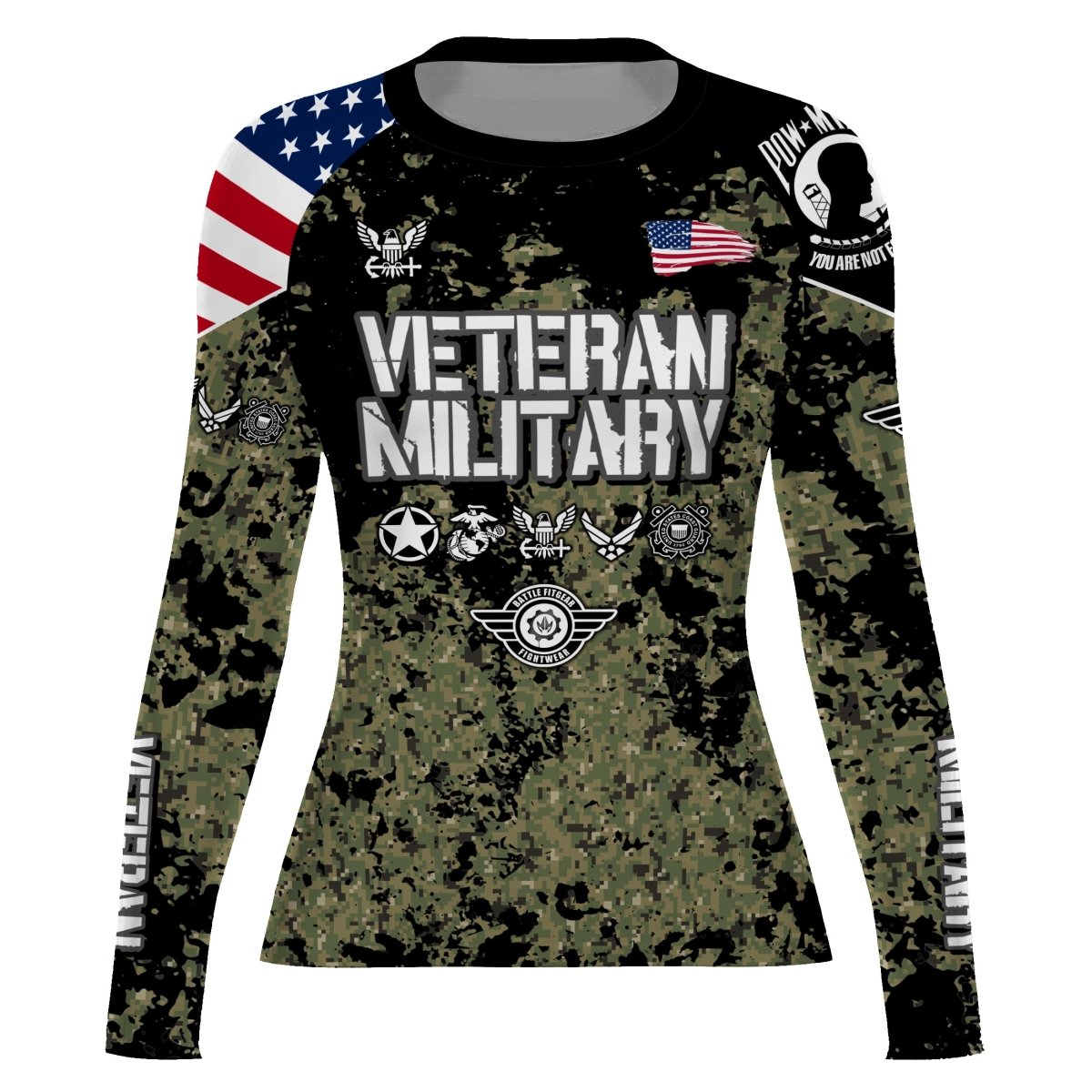 Personalized Veteran Navy Camouflage Women's Long Sleeve Rash Guard - BattleFitGear