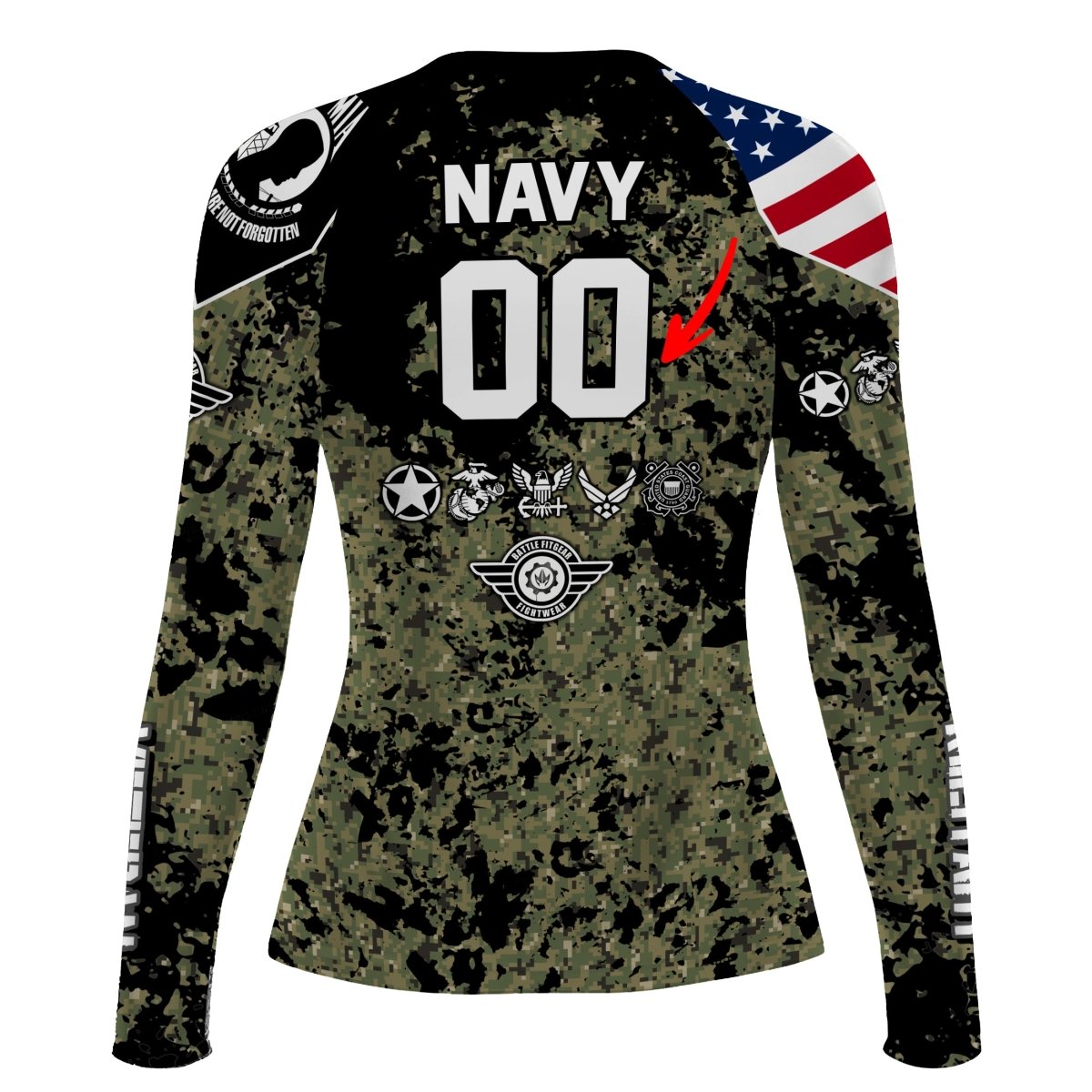 Personalized Veteran Navy Camouflage Women's Long Sleeve Rash Guard - BattleFitGear