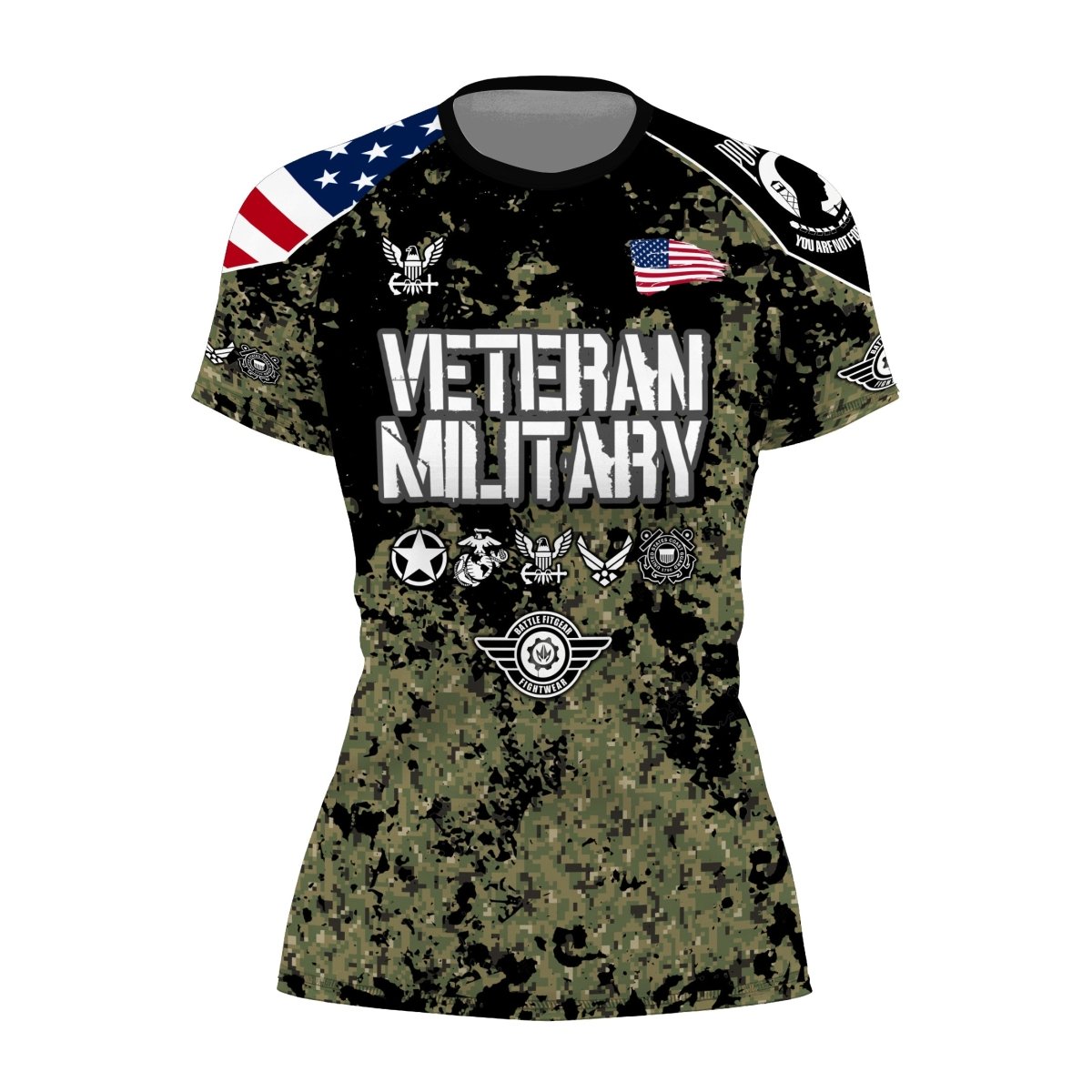 Personalized Veteran Navy Camouflage Women's Short Sleeve Rash Guard - BattleFitGear