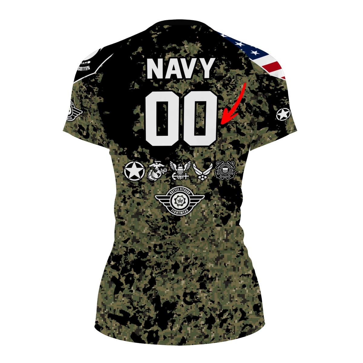 Personalized Veteran Navy Camouflage Women's Short Sleeve Rash Guard - BattleFitGear