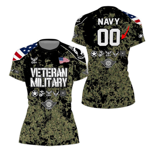 Personalized Veteran Navy Camouflage Women's Short Sleeve Rash Guard - BattleFitGear