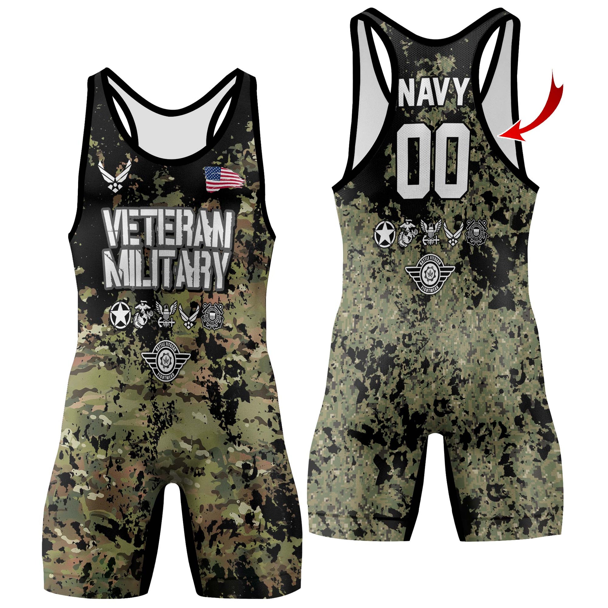 Personalized Veteran Navy Camouflage Wrestling Singlets