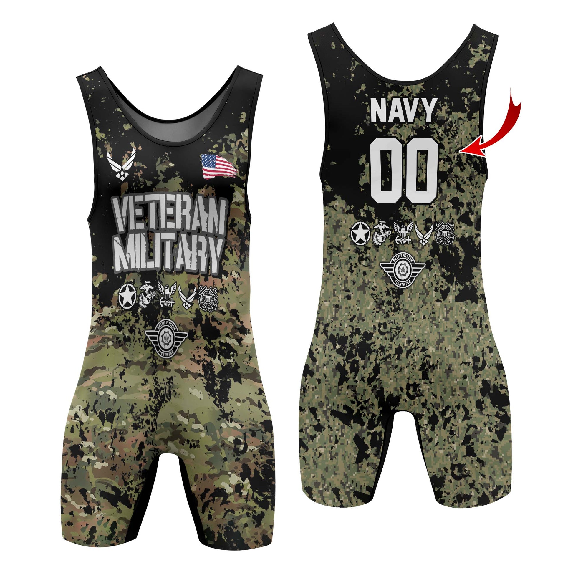 Personalized Veteran Navy Camouflage Wrestling Singlets