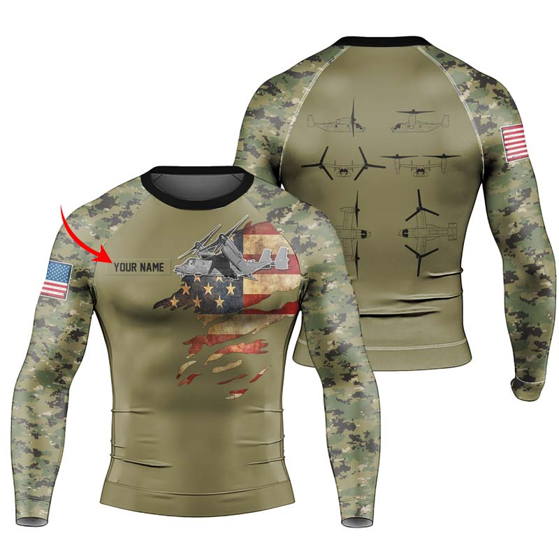 Personalized Veteran Osprey Men's Long Sleeve Rash Guard - BattleFitGear