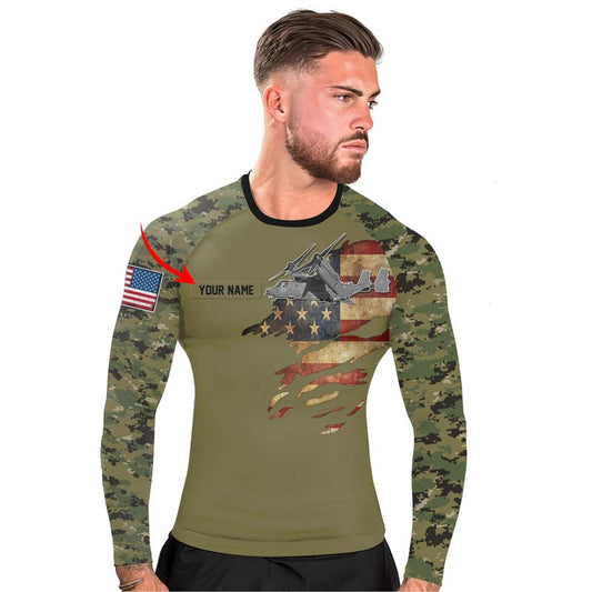 Personalized Veteran Osprey Men's Long Sleeve Rash Guard - BattleFitGear