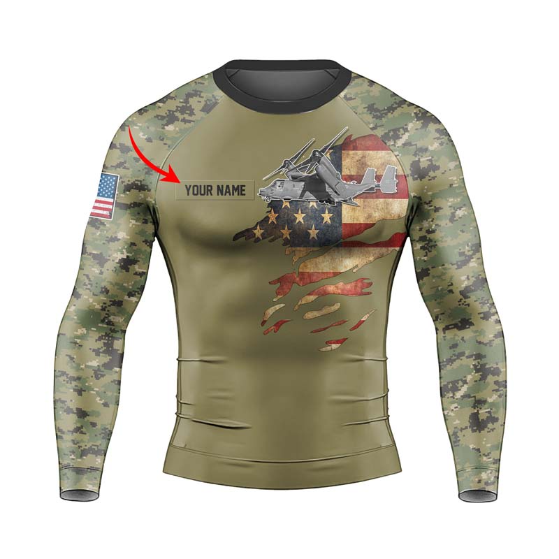 Personalized Veteran Osprey Men's Long Sleeve Rash Guard - BattleFitGear