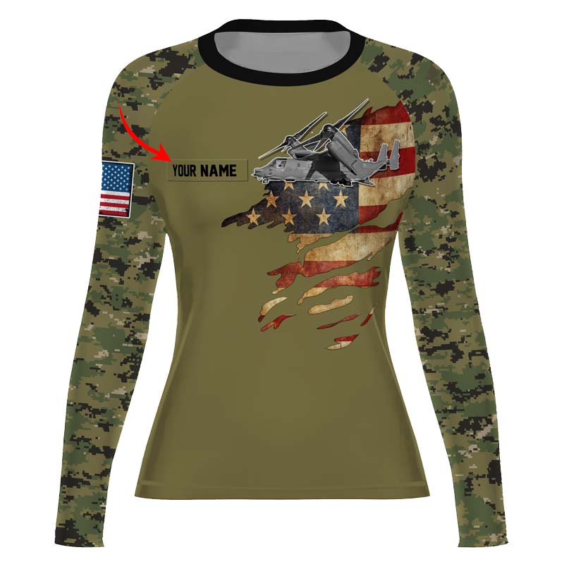 Personalized Veteran Osprey Women's Long Sleeve Rash Guard - BattleFitGear