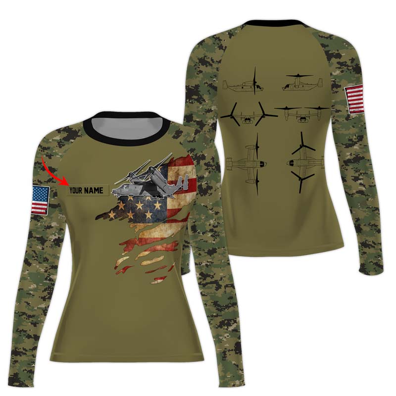 Personalized Veteran Osprey Women's Long Sleeve Rash Guard - BattleFitGear