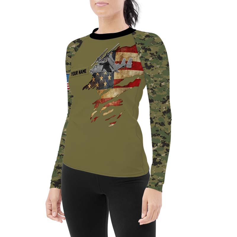 Personalized Veteran Osprey Women's Long Sleeve Rash Guard - BattleFitGear