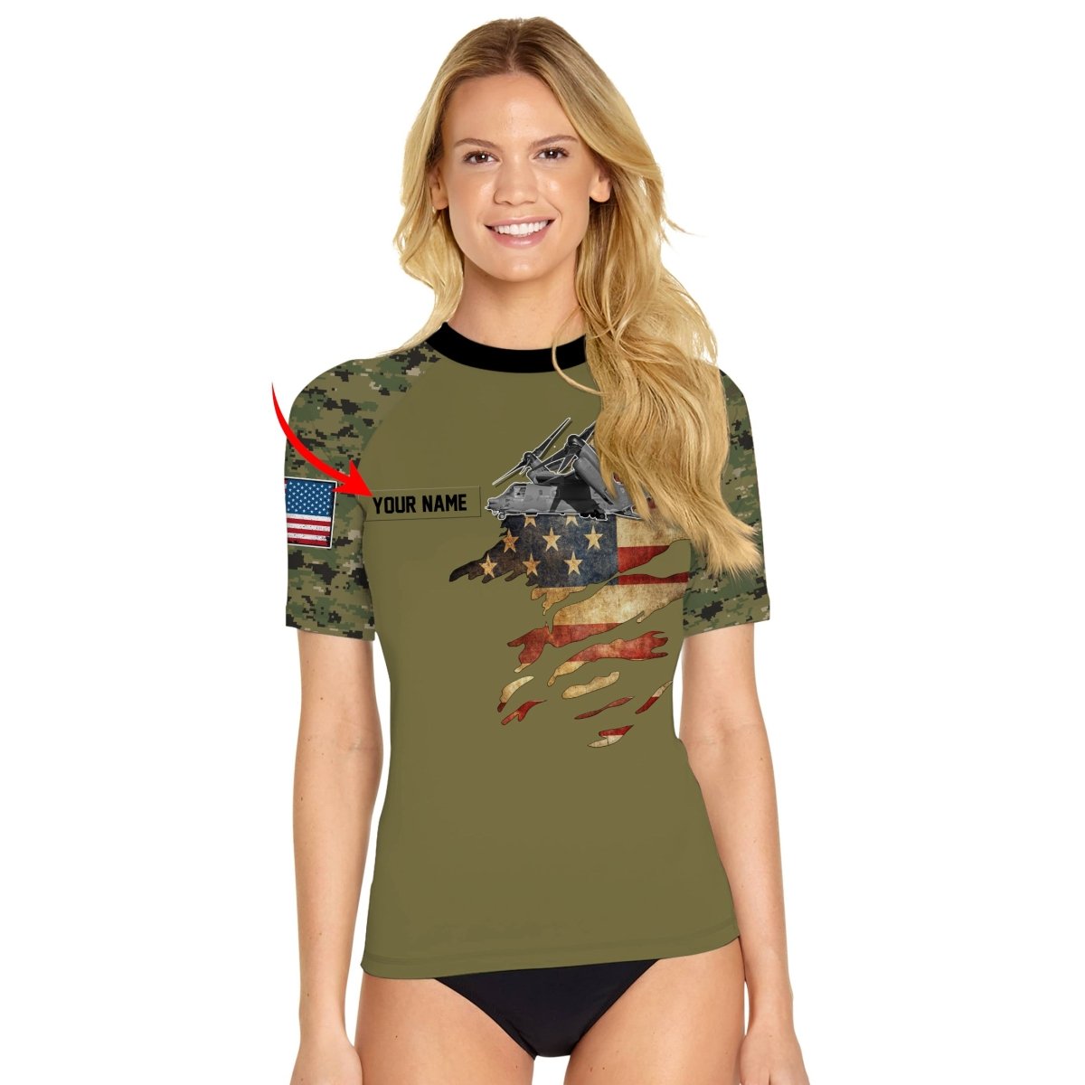 Personalized Veteran Osprey Women's Short Sleeve Rash Guard - BattleFitGear