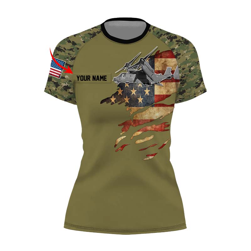 Personalized Veteran Osprey Women's Short Sleeve Rash Guard - BattleFitGear