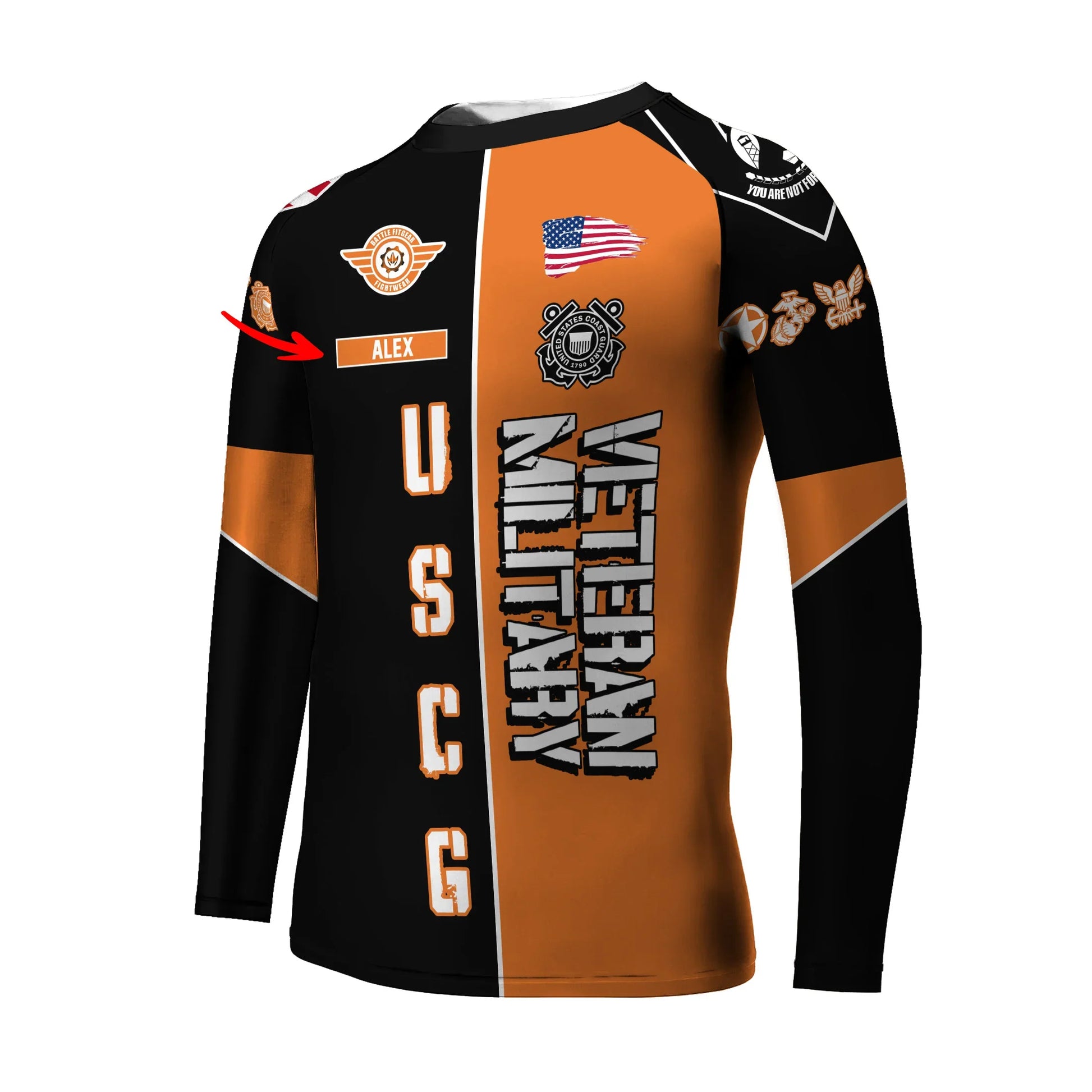 Personalized Veteran USCG Football Kids Rash Guard