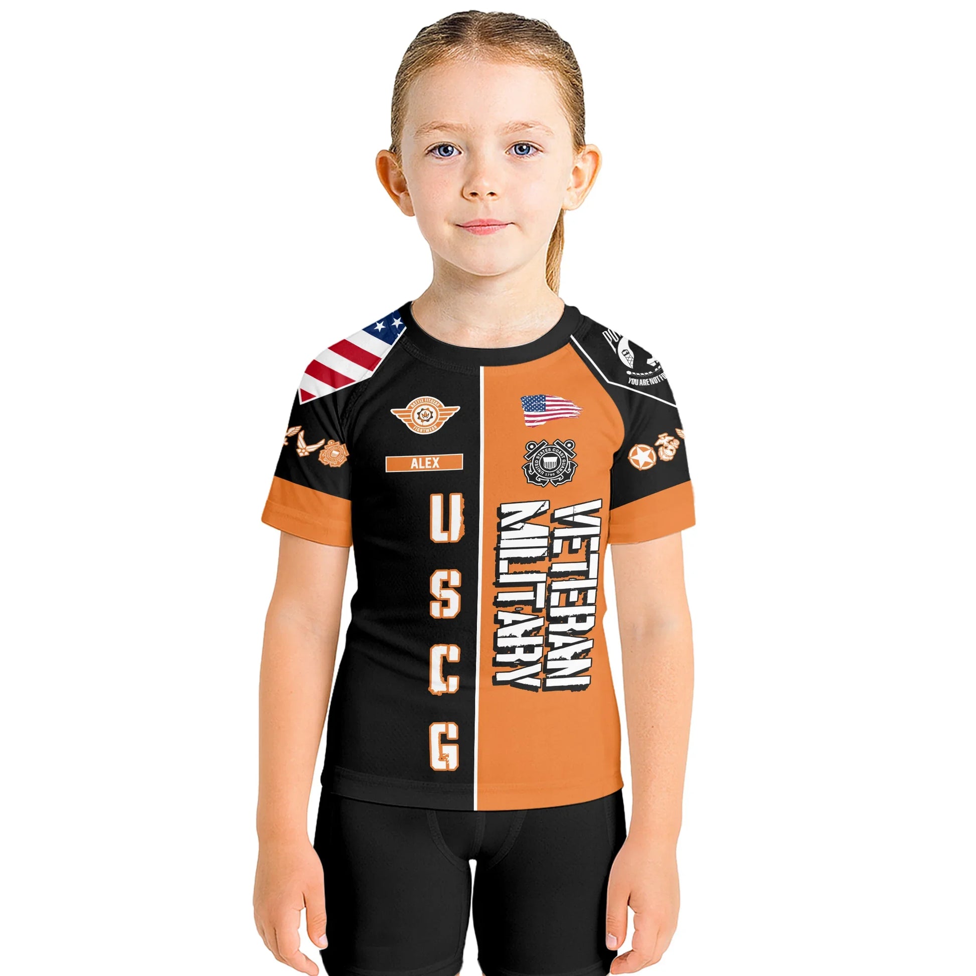 Personalized Veteran USCG Football Kids Rash Guard