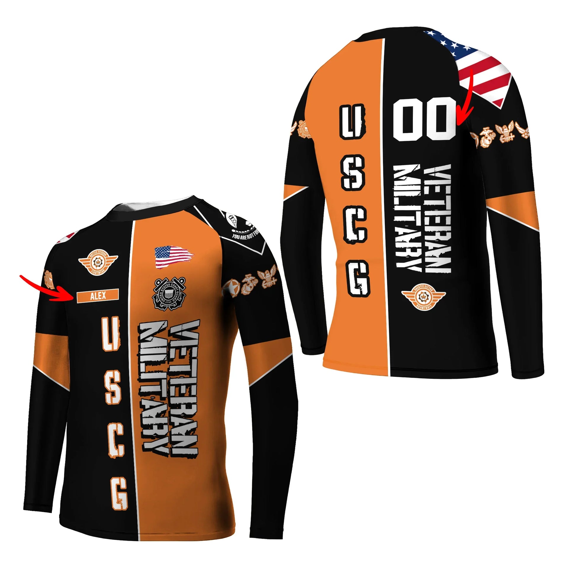 Personalized Veteran USCG Football Kids Rash Guard