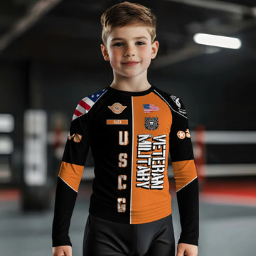 Personalized Veteran USCG Football Kids Rash Guard