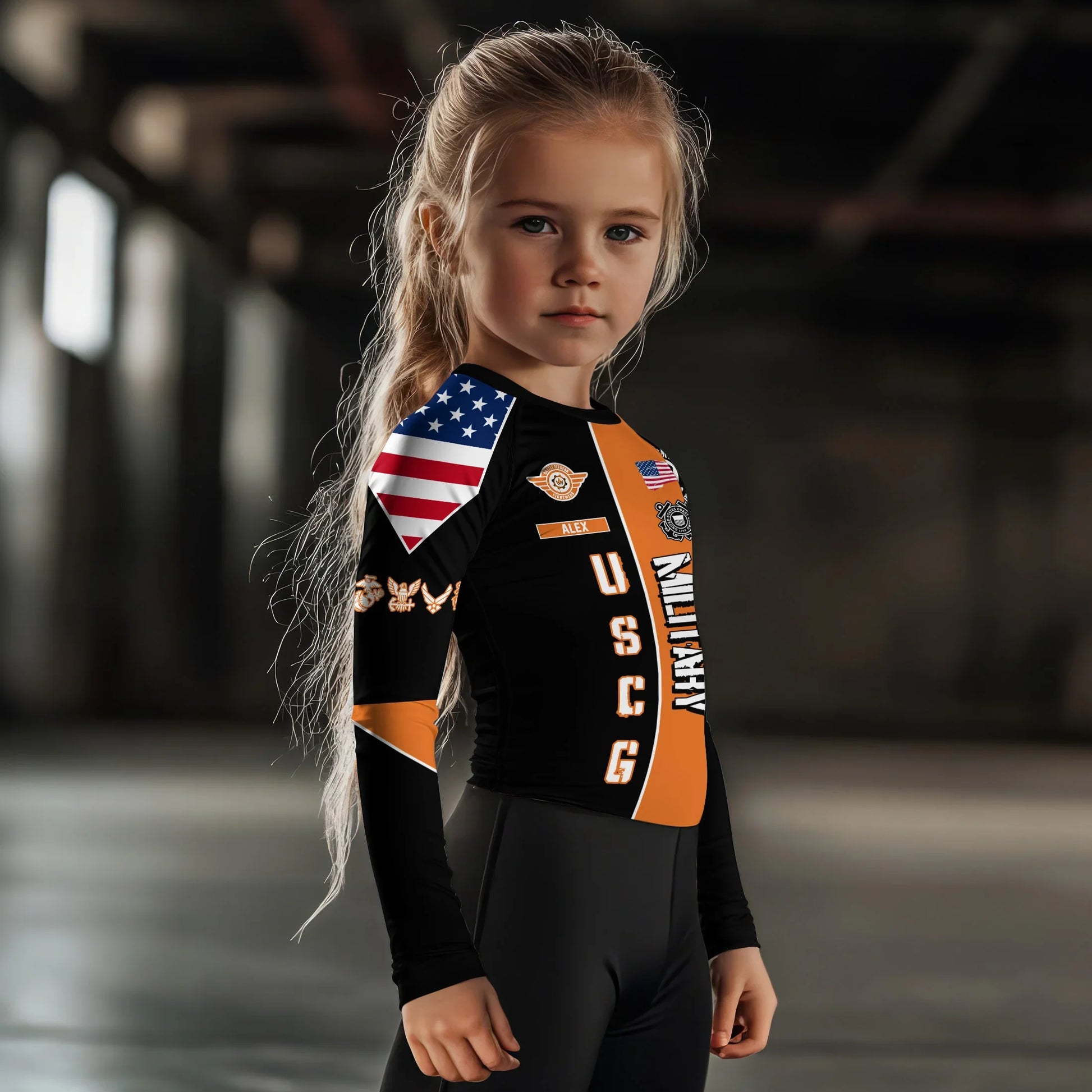 Personalized Veteran USCG Football Kids Rash Guard