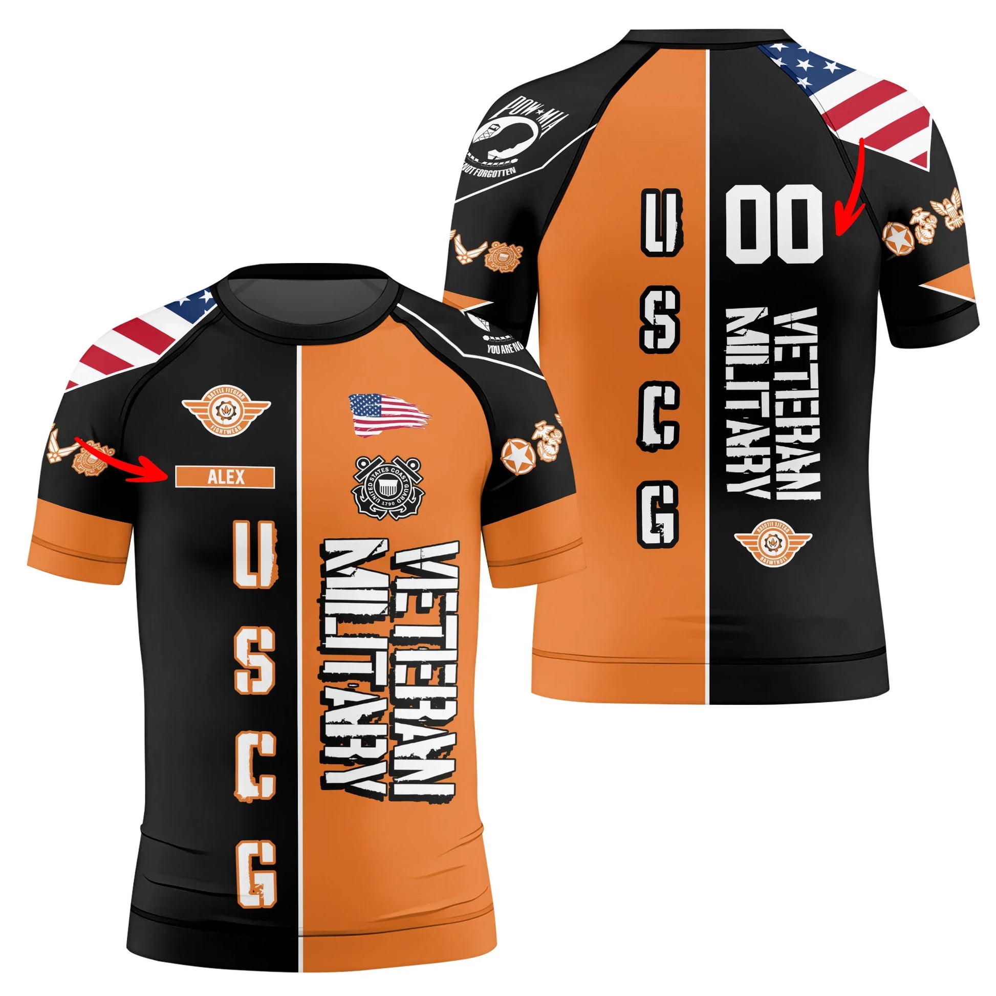 Personalized Veteran USCG Football Kids Rash Guard
