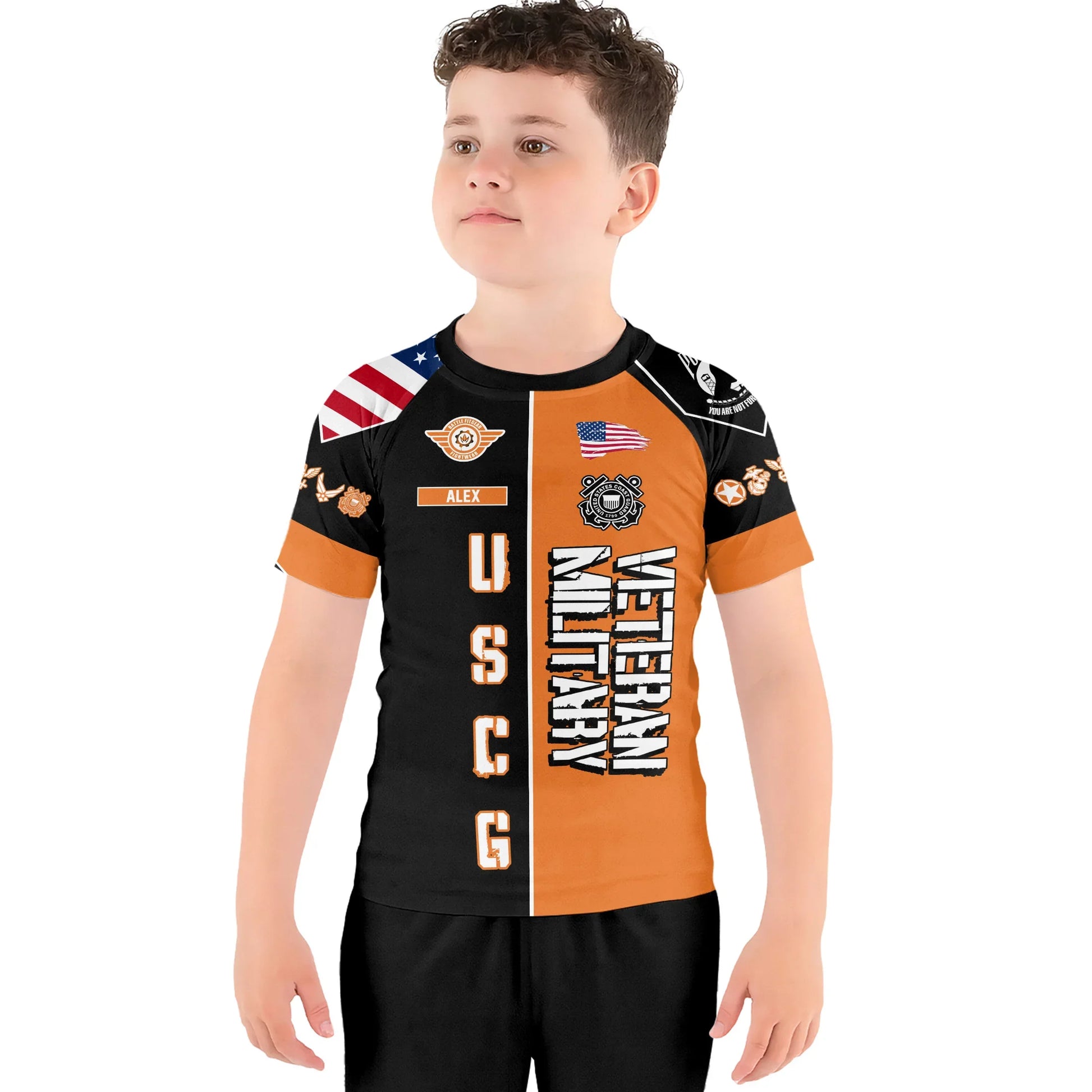 Personalized Veteran USCG Football Kids Rash Guard