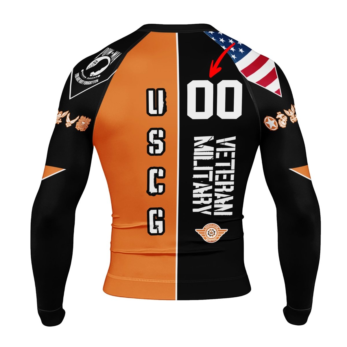 Personalized Veteran USCG Football Men's Long Sleeve Rash Guard - BattleFitGear