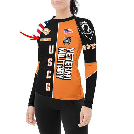 Personalized Veteran USCG Football Women's Long Sleeve Rash Guard - BattleFitGear