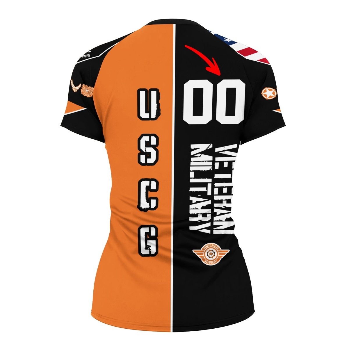 Personalized Veteran USCG Football Women's Short Sleeve Rash Guard - BattleFitGear