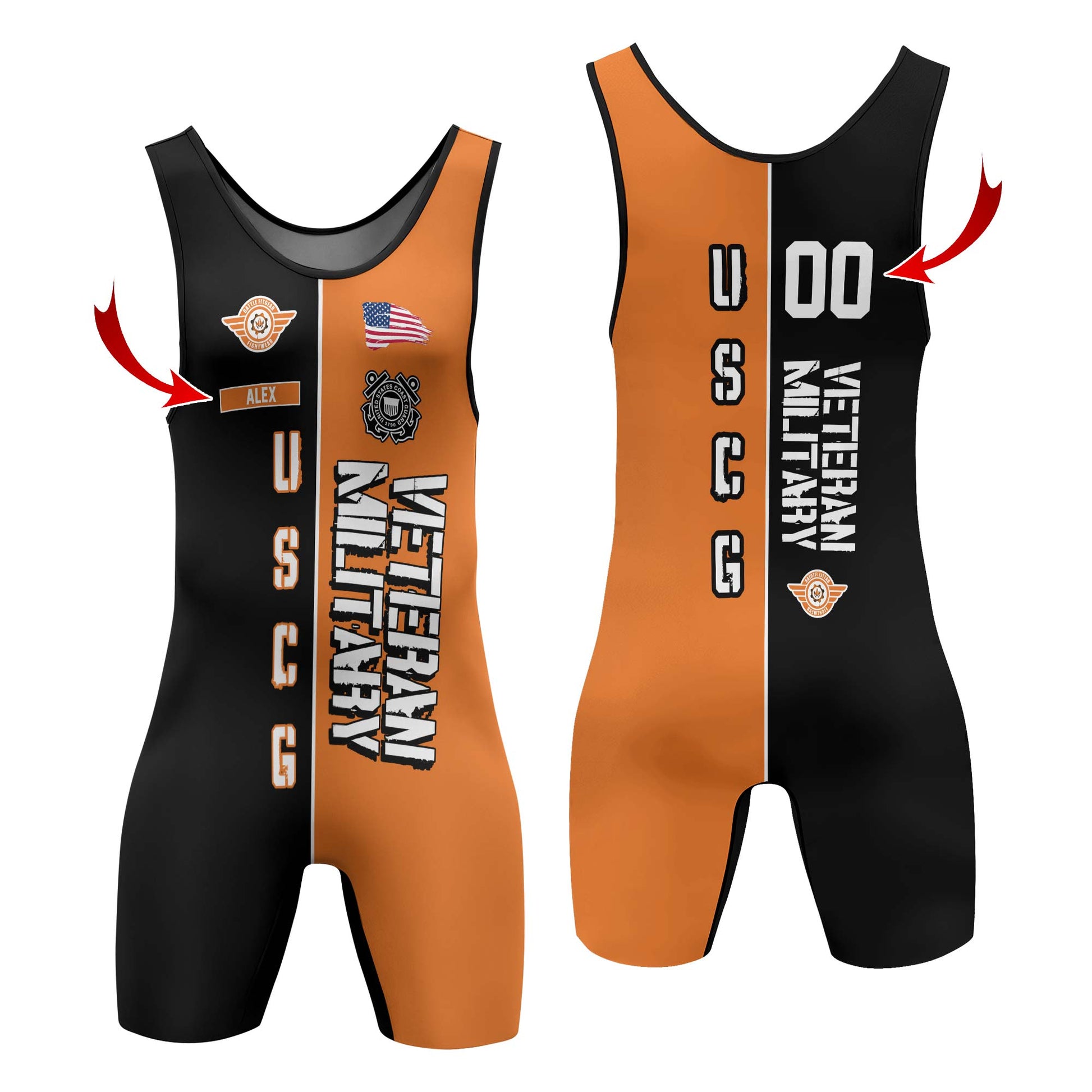 Personalized Veteran USCG Football Wrestling Singlets
