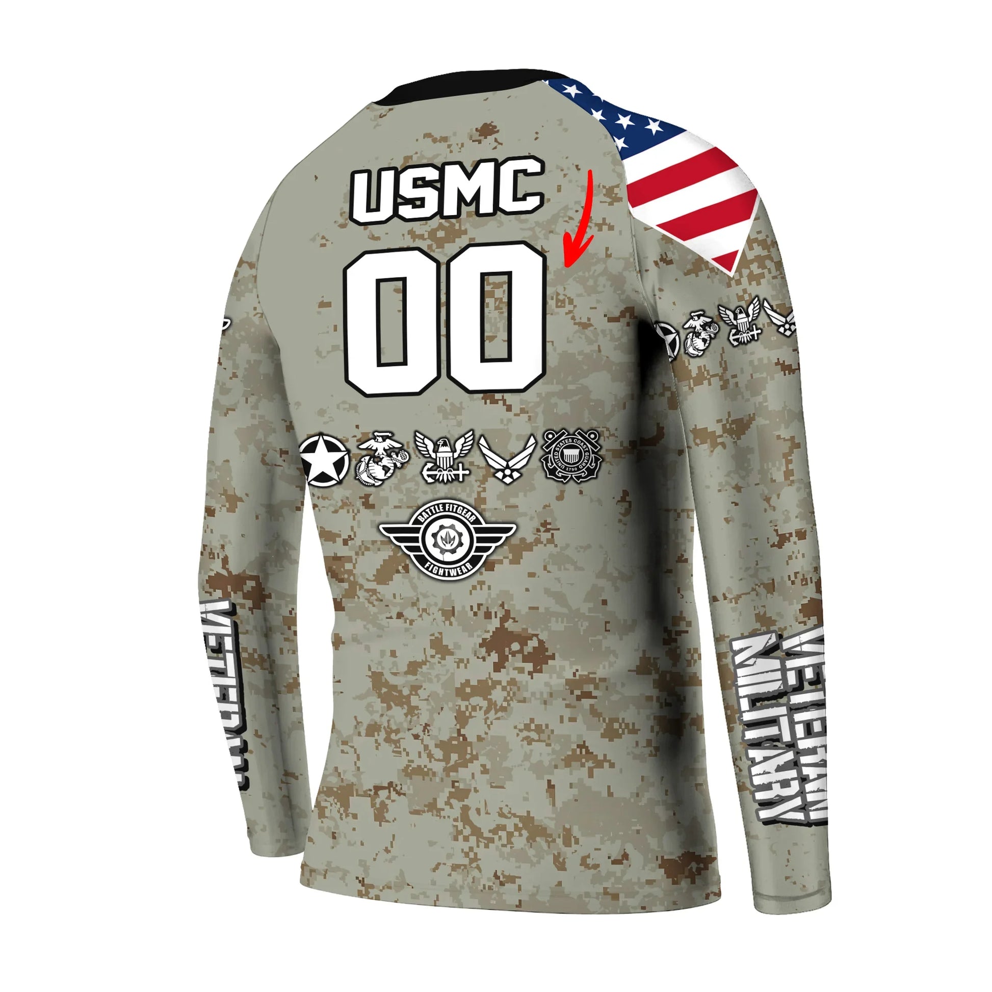 Personalized Veteran USMC Uniform Kids Rash Guard
