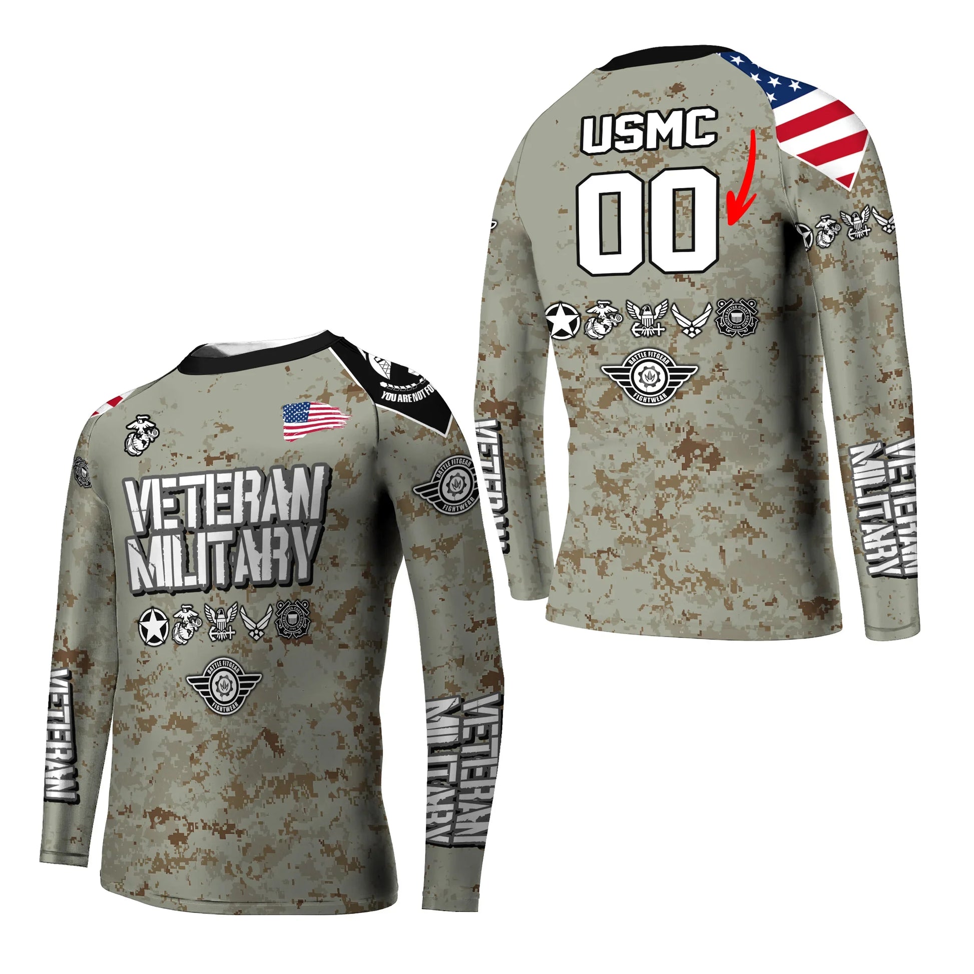 Personalized Veteran USMC Uniform Kids Rash Guard