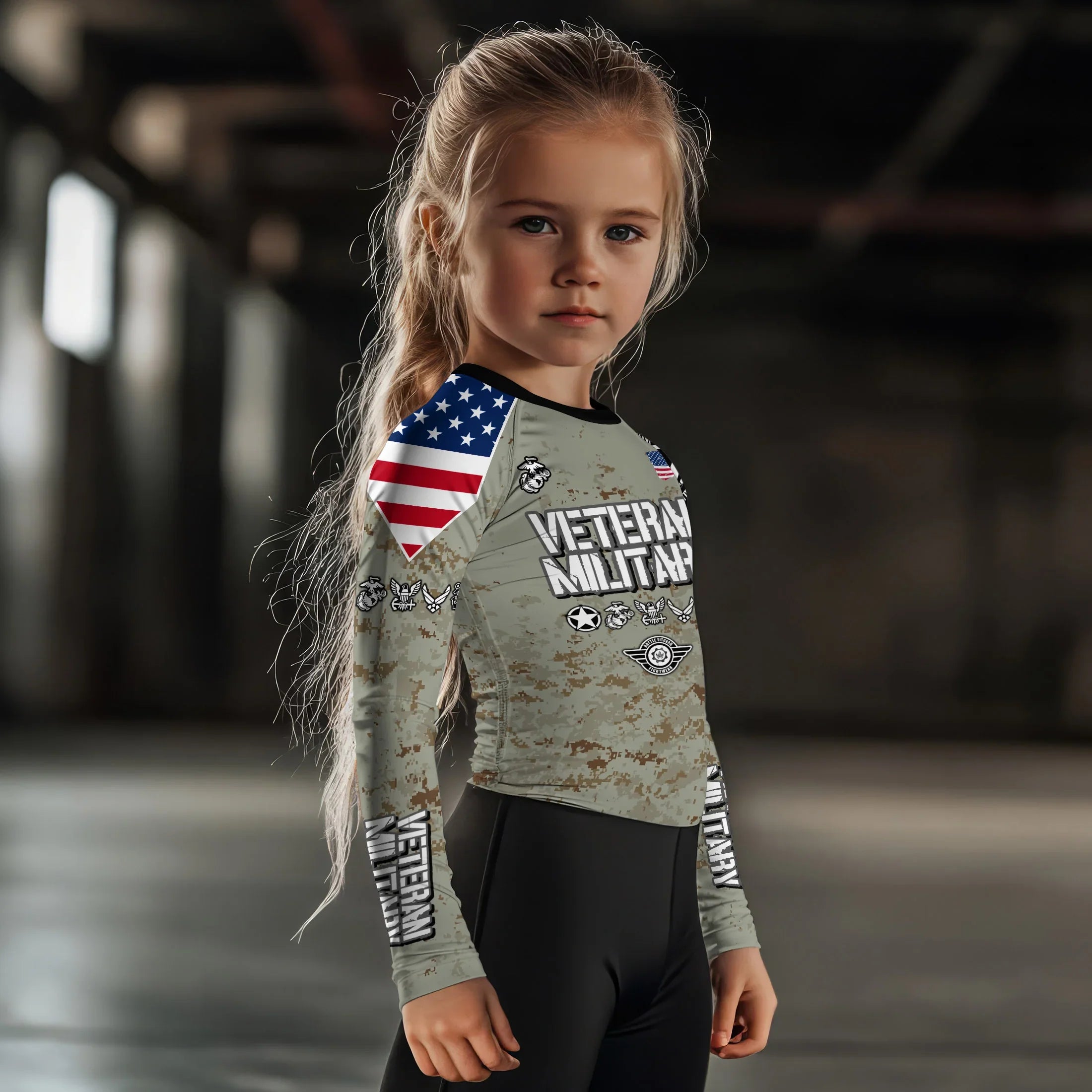 Personalized Veteran USMC Uniform Kids Rash Guard – Durable & Unique