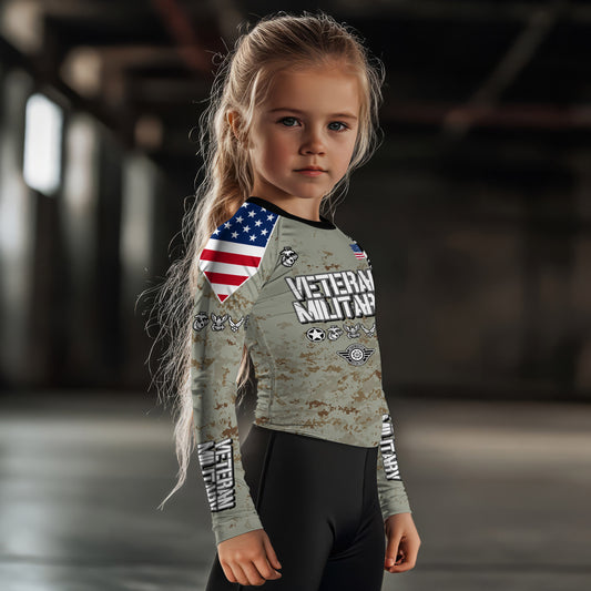 Personalized Veteran USMC Uniform Kids Rash Guard