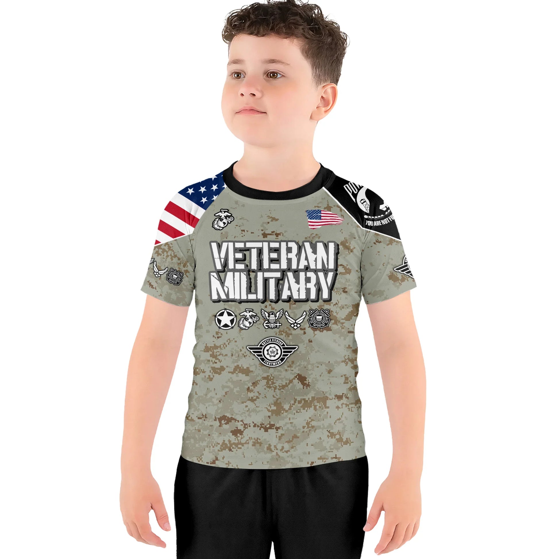 Personalized Veteran USMC Uniform Kids Rash Guard
