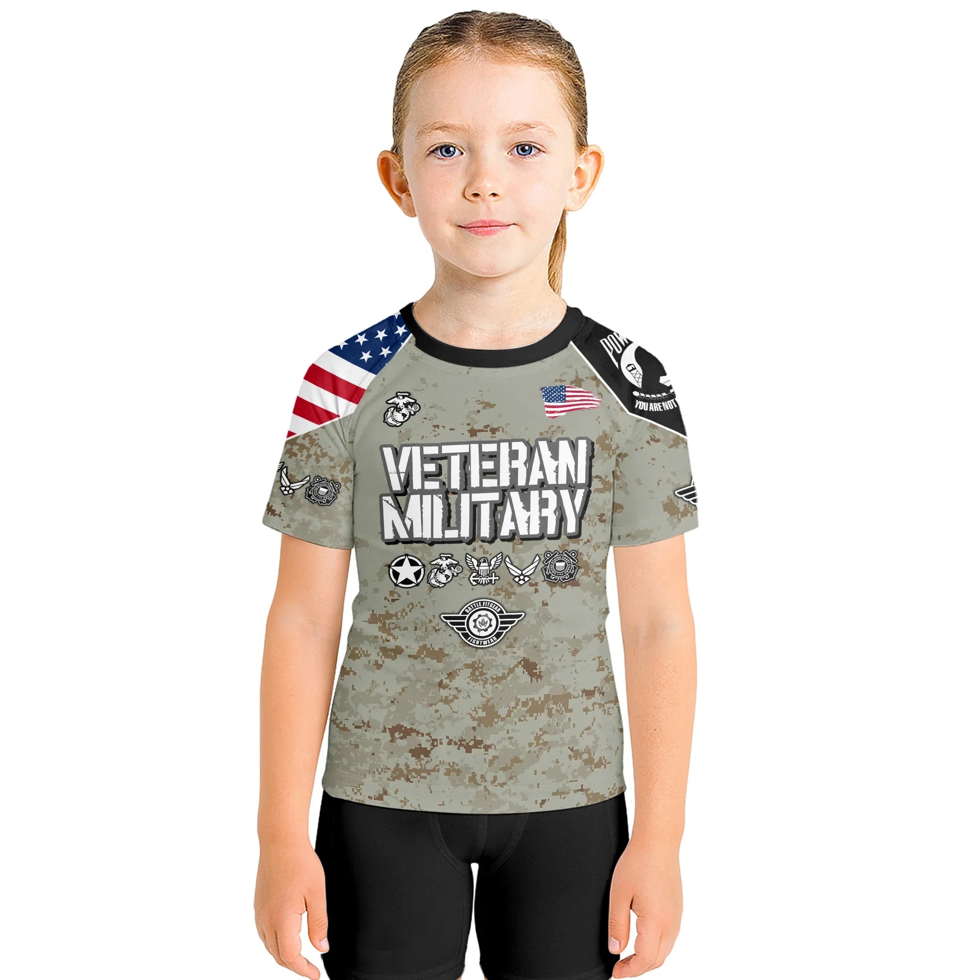 Personalized Veteran USMC Uniform Kids Rash Guard